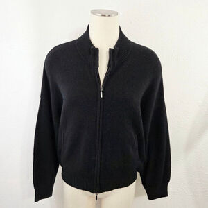 Crush Cashmere Flores Cropped Bomber Sweater jacket Black women's size 1 small